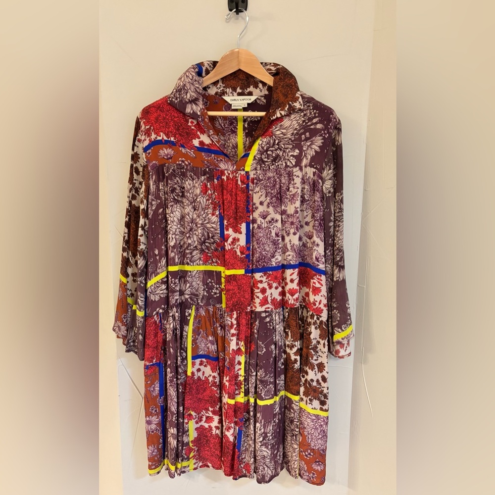 Floral Patchwork Swing Dress in Plum and Red